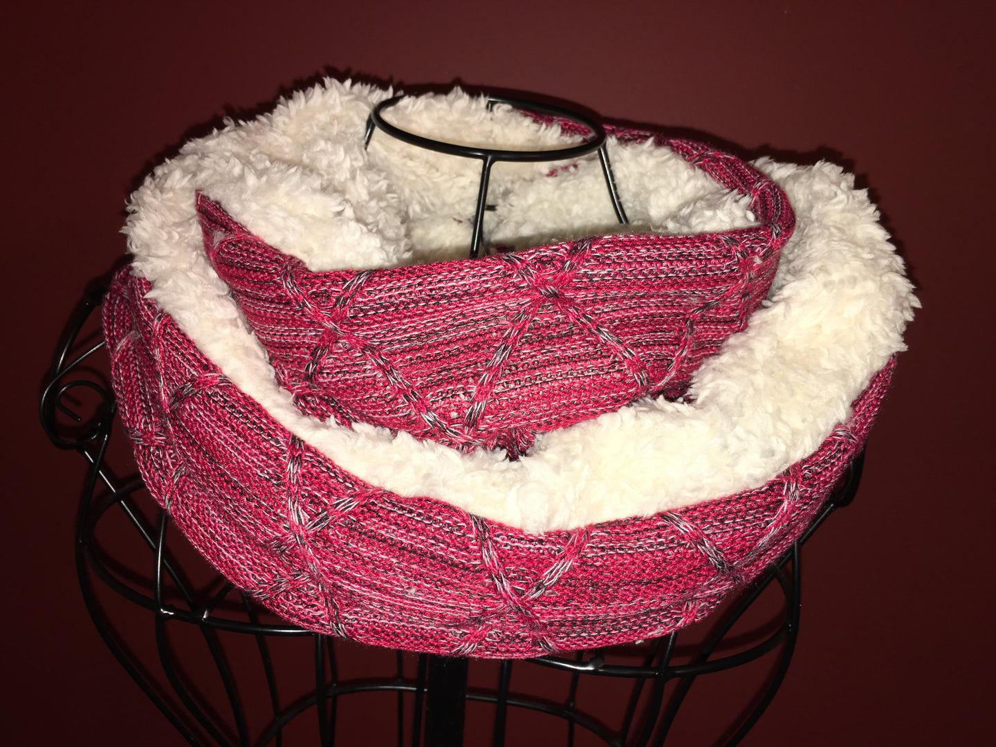 Red Jacquard Knit Sherpa Infinity Scarf