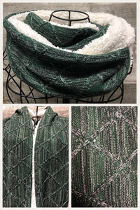 Green Jacquard Knit Sherpa Infinity Scarf