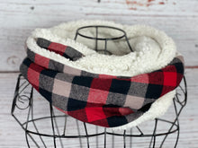 Red Buffalo Plaid Flannel and Ivory Sherpa Infinity