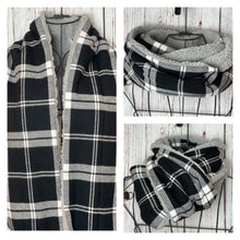 Black/White Plaid Flannel and Grey Sherpa Infinity