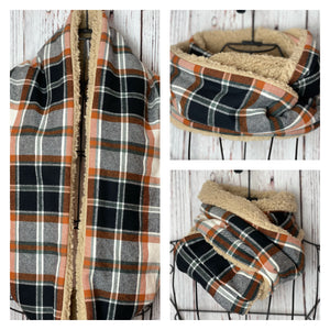 Orange/Black Plaid Flannel and Oatmeal Sherpa Infinity