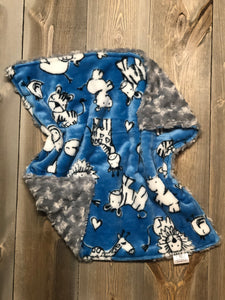 Lovie with Blue Zoo Animals/Grey Minky Swirl