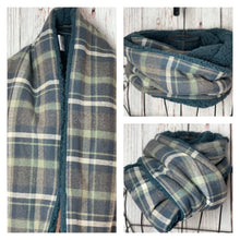 Blue/Grey/Sage Green Plaid Flannel and Blue Sherpa Infinity