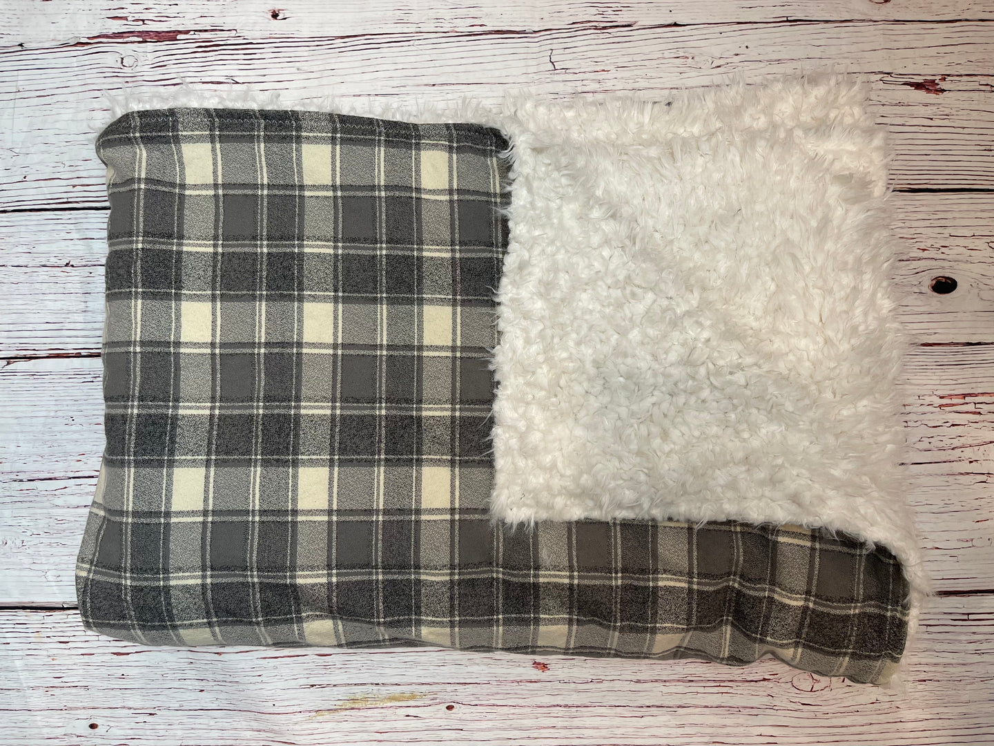Grey Ivory Flannel with Ivory Sherpa XL Cuddler Blanket