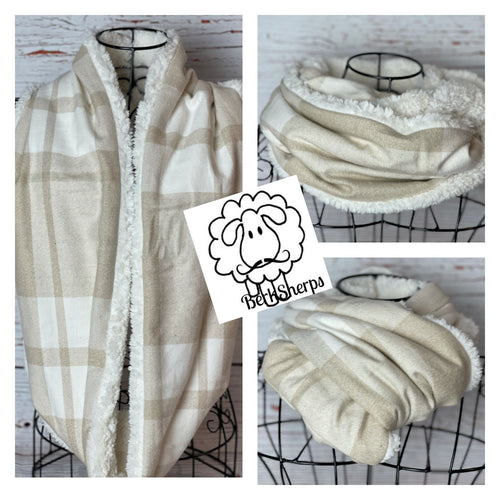 Ivory & Beige Windowpane Flannel and Ivory Sherpa Infinity