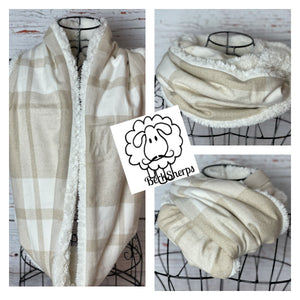 Ivory & Beige Windowpane Flannel and Ivory Sherpa Infinity