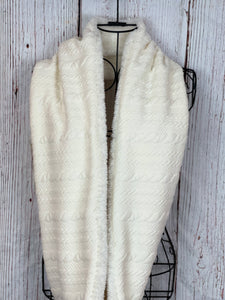 Quilted Cable Knit Ivory and Ivory Sherpa Infinity