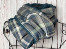 Blue/Grey/Sage Green Plaid Flannel and Blue Sherpa Infinity