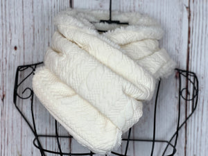 Quilted Cable Knit Ivory and Ivory Sherpa Infinity