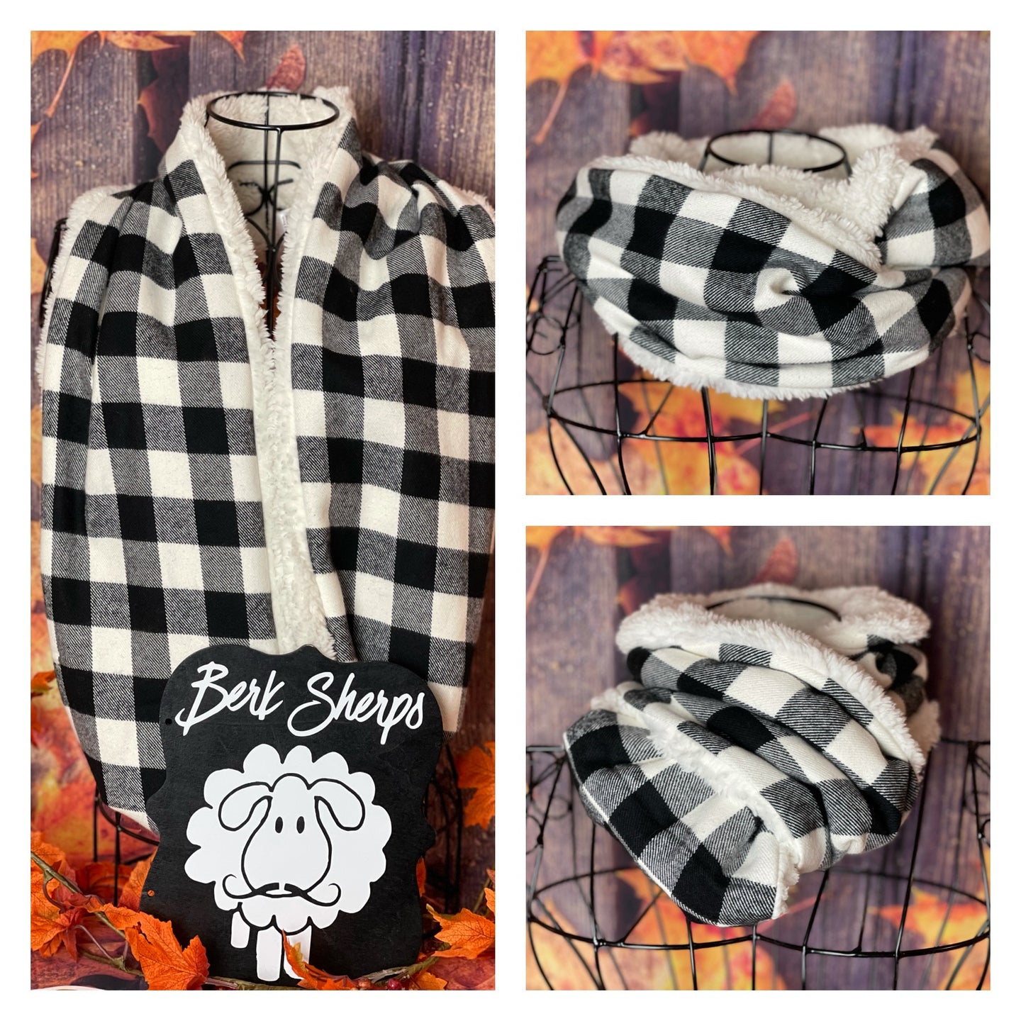 Buffalo Plaid Black/Ivory and Ivory Sherpa Infinity