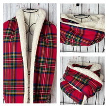 Red Tartan Plaid Flannel and Ivory Sherpa Infinity