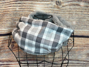 Grey Plaid Lisbon Flannel and Grey Sherpa Infinity