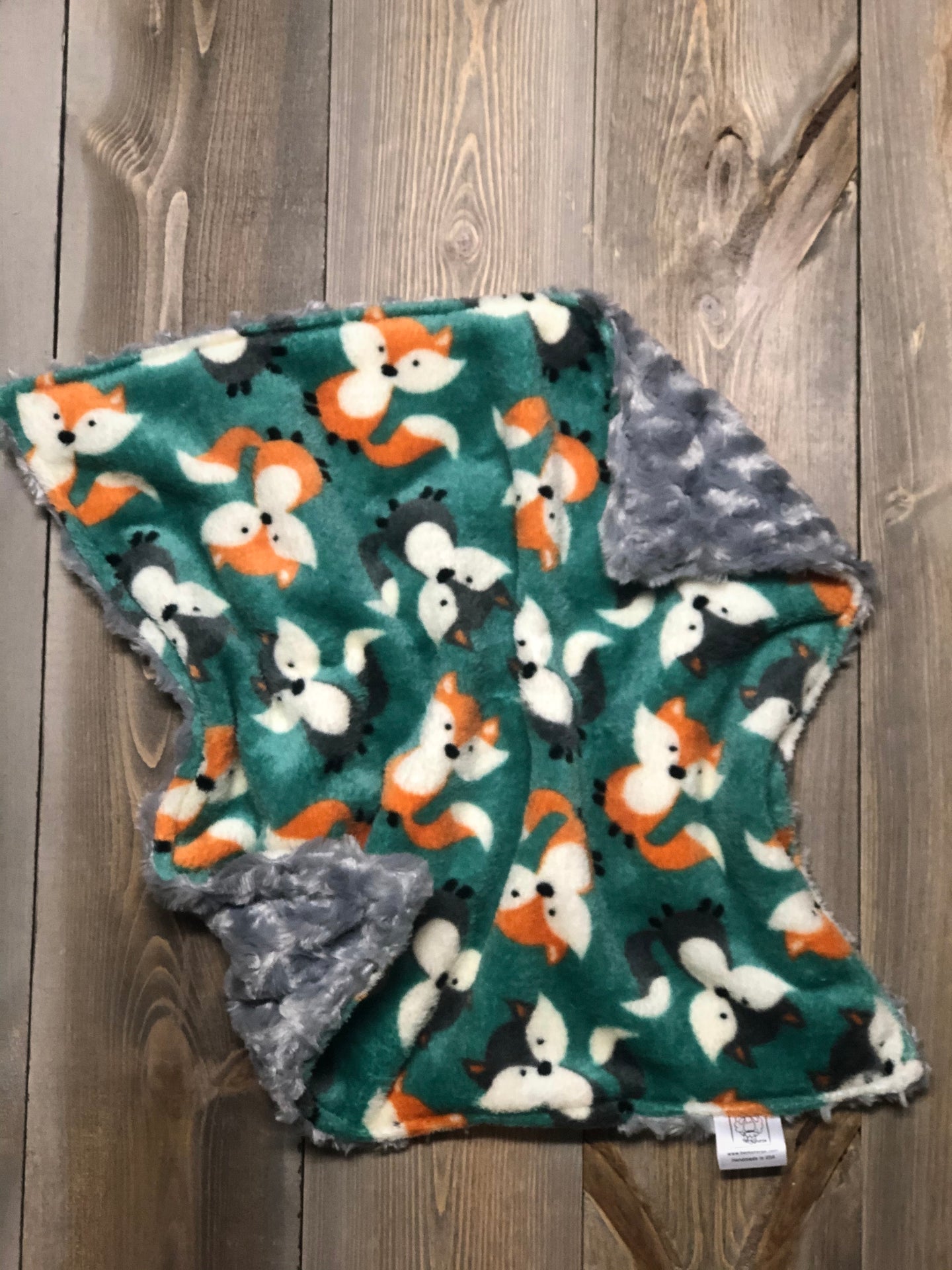Lovie with Grey & Orange Foxes/Grey Minky Swirl