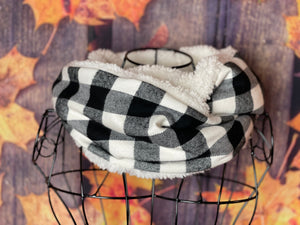 Buffalo Plaid Black/Ivory and Ivory Sherpa Infinity