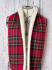 Red Tartan Plaid Flannel and Ivory Sherpa Infinity