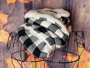 Buffalo Plaid Black/Ivory and Ivory Sherpa Infinity