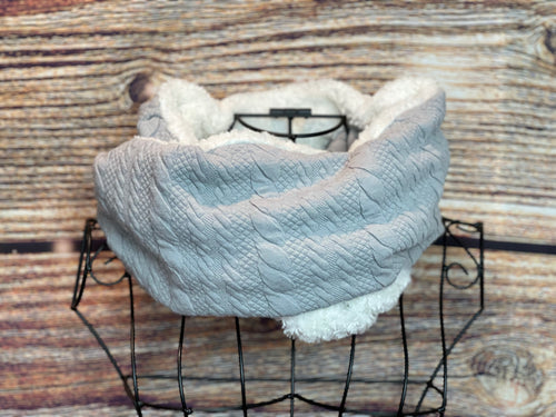 Grey Cable Knit with Ivory Sherpa Infinity