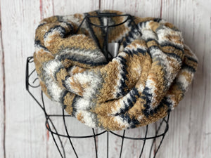 Tan and Grey Aztec Sherpa Cowl Neck Warmer