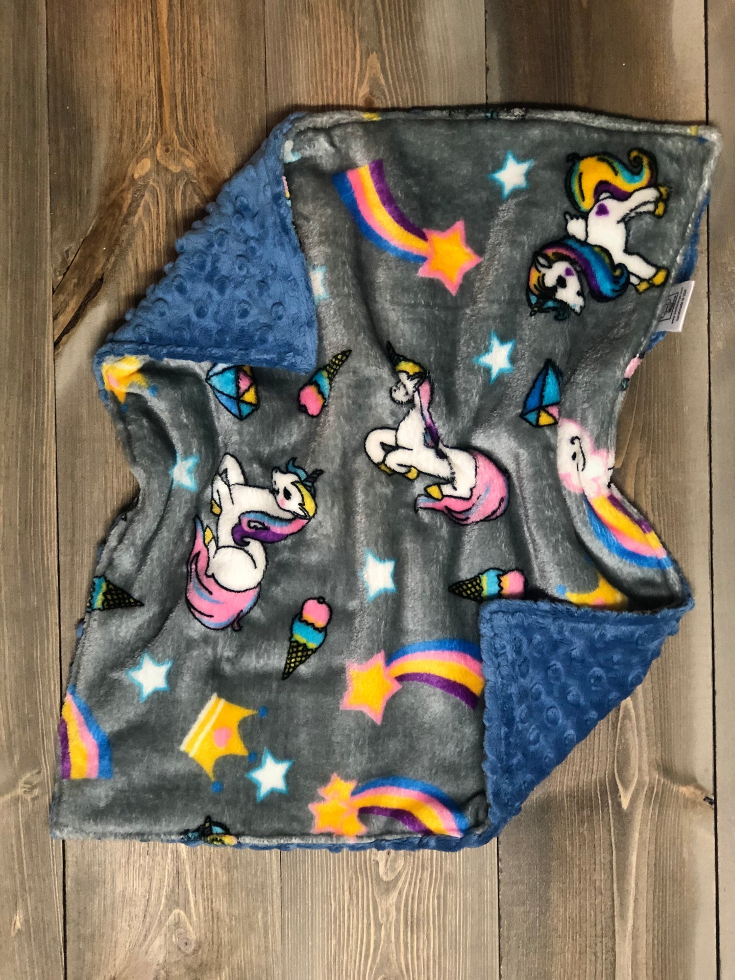 Lovie Unicorns & Rainbows/Blue Dimple Minky