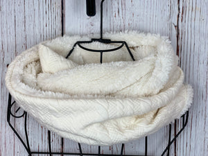 Quilted Cable Knit Ivory and Ivory Sherpa Infinity