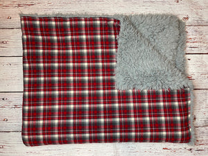 Red Grey Flannel with Grey Sherpa XL Cuddler Blanket