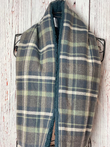 Blue/Grey/Sage Green Plaid Flannel and Blue Sherpa Infinity